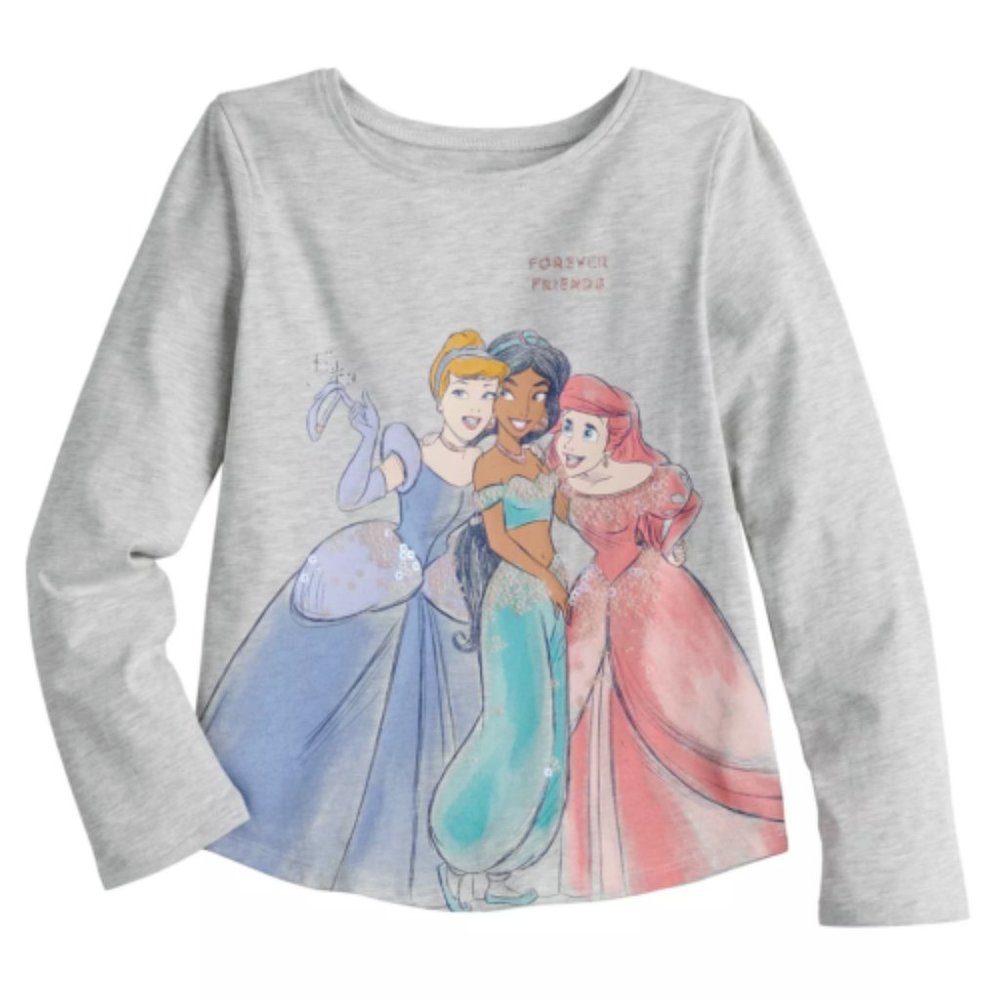 Disney's Princess Friends Cinderella Jasmine Ariel Girls 10 Sequin Graphic Tee